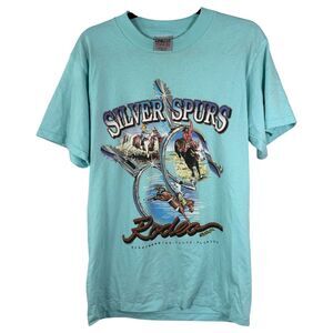 Oneita Vintage Single Stitch Silver Spurs Rodeo Short Sleeve Shirt Large
